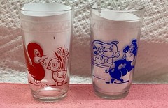 2 Kraft Cheese Swanky Swig Glass Juice Tumbler, Elephant And Bear 1950