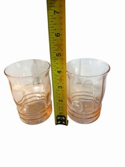 2 Vtg Macbeth Evans 1930s Pink Depression Rib Optic Pillar 4.5″ Tumblers Glasses