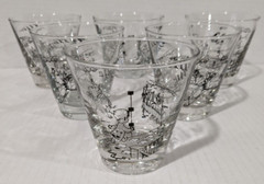 VIP Cartoon Larry Reynolds Set of 6 Rocks Double Shot Glasses MCM Black & White