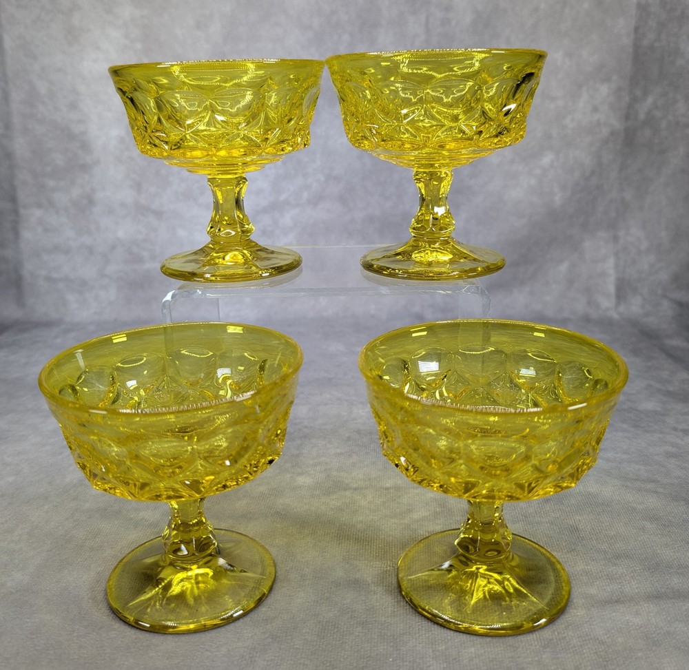 Vintage Four Noritake PERSPECTIVE Yellow Champagne Tall Sherbet 4 1/8″ tall GLOW