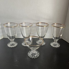 Candlewick Gold Rim Glasses, 4 -8 Oz, 1 -6oz
