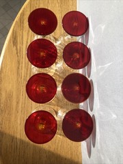 VTG Hand Blown Clear Optic Cut Crystal Cordial Glass Ruby Red Footed Floral Etch