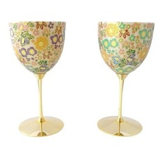 JAPAN KUTANI Kutani Yaki Wine Cup Pair Yellow Flower Pattern 170cc Made in Japan