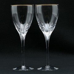 LENOX Firelight 8 3/4″ tall – Gold Trim Crystal Water Goblet Stems – Pair (C)