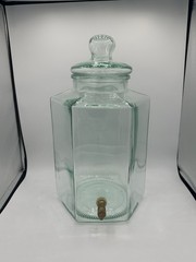 Vintage Green Glass Lemonade Iced Tea Drink Dispenser Brass Spigot Italy 15″