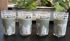 Vintage Wedgwood Tumblers Green Hellenic Jeanette Grecian Jasperware Set/4