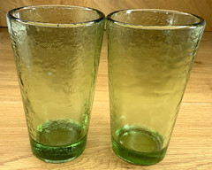 Fire and Light 16oz Olive Green Recycled Glass Tumbler 2pc Lot 6″ Retired