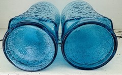 Set Of 2 Anchor Hocking Pagoda Laser Blue Turquoise Texture Rain 7″ Large 24 Oz