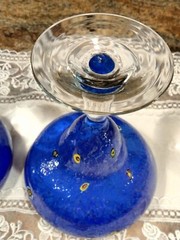 2 Large Hand Blown Blue Margarita Glasses Millefiore Murano Style 20 oz Capacity