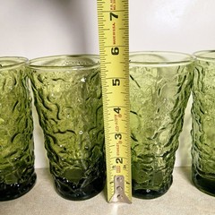 Vintage Anchor Hocking Milano Lido 5.5″ Tall Glass Cup Avocado Green Set Of 8