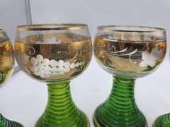 Set Of 5 Vintage Burg Reichenstein Green Beehive Glasses- 24k Gold Trim- EUC
