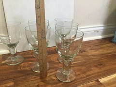 RARE Thick stem Heavy Tall tint Green Glass Glassware Set 6-Glass 7»X3.5