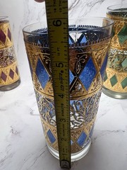 Vintage Gold Encrusted Harlequin Drinking Glasses Set 4 Multi Color Tumblers MCM