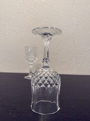 Vintage Cut Crystal Wine Goblets Set of 2 Diamond Pattern Knopped Stem