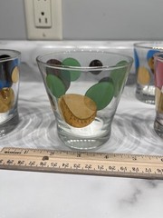 4 VTG MCM Russel Wright Eclipse Gold Gilded Polka Dot Lowball Tumbler Blue RED