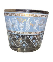 Vintage Cera Glass MCM “Etruscan Frieze” Blue And Gold Ice Bucket