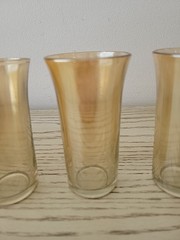 Set 4 Vintage Marigold Iridescent Glasses Carnival peach luster 4″