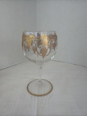 Vintage Bohemian Wine Glass Gold Gilt Engraved Grape Motif