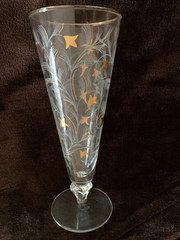 Set of 8 VTG Libby Royal Fern Gold Leaf Pilsner Beer Glasses Flutes Parfait G7
