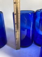 Cobalt Blue Tumblers Heavy Blow Glass Rough Pontil Set 7 No Chips