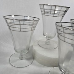 Vintage Uranium Glass Set of 4 Goblets Silver Overlay Art Deco Glasses