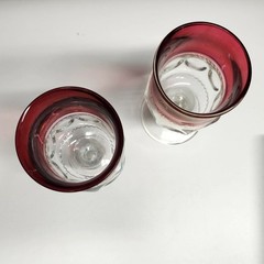 Tiffin Franciscan Cranberry Thumbprint King’s Crown Vintage Glass Goblets Set