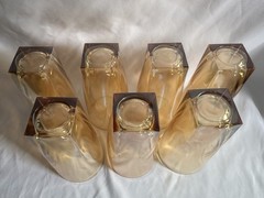 Vintage Jeanette Glass Peach Lustre Tumblers Square Base 1960s Set of 7