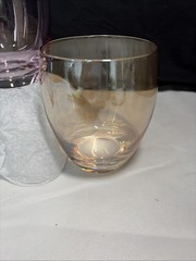 3 Iridescent Roly Poly Stemless Glasses Vintage Barware Gold Blue Purple 16oz