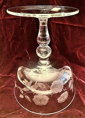 Vintage Elegant German Hand Blown Crystal Glass Pedestal Compote w/ Hand-Etched