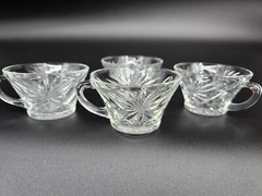 Anchor Hocking Star of David Punch Cups – Clear Glass – 4 Pc Lot – Vintage