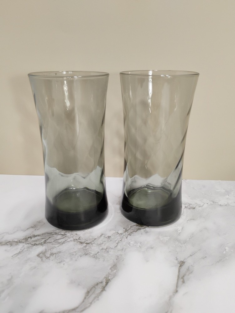 2 – Vintage Smoked Gray Glasses 5.25″ Tall