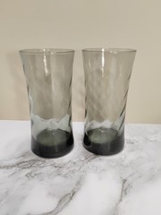 2 – Vintage Smoked Gray Glasses 5.25″ Tall