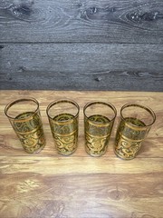 MCM Vintage Culver Toledo Green/22k Gold Highball Tumbler Glasses~4 Pc Set