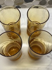 Libbey Amber Iced Tea Glasses Malibu Gold Vintage Set Of 8 Ribbed Swirl 12.5 oz