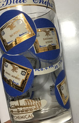 Rare Old MCM Vintage Blue Chip Stocks Double Rocks Glasses Blue&Gold Set of 4