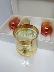 Vintage Italy Luminare Glass Gold Etched Rim Wine Glasses Stemware Set Of 4 MCM