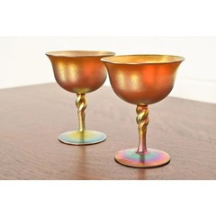 Early 20th Century Steuben Aurene Iridescent Art Glass Goblets – a Pair