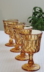 4 VTG Noritake Perspective Amber Wine / Sherbet Glasses / Thumbprint – 4 7/8”