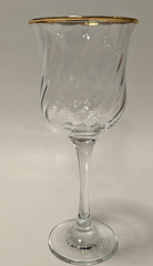 Set/4 Crystal Clear Industries Wine Water Goblet Swirl Optic Gold Rim 8oz 7 7/8″