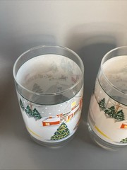 3 Vintage Christmas Sango SILENT NIGHT Glasses Glassware Tumbler Holiday 5″ MCM