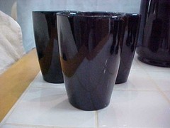Vintage Set of 3 Rare Glossy Black Onyx Frankoma 5L 12oz Tumbler Glasses 5″ tall
