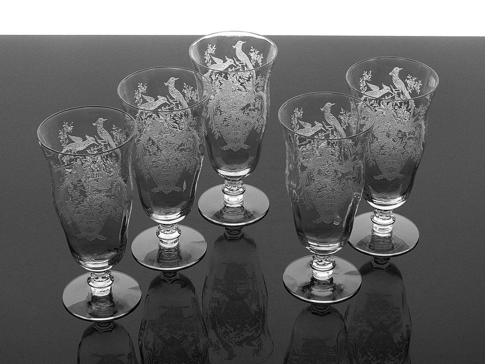 TIFFIN-FRANCISCAN PERSIAN PHEASANT OPTIC CRYSTAL ICED TEA GLASSES – SET OF 5