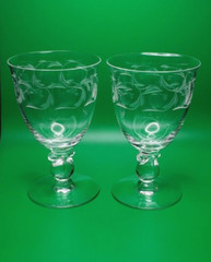 Heisey Glass Lariat Water Goblet with Moonglo Cutting – set of 2