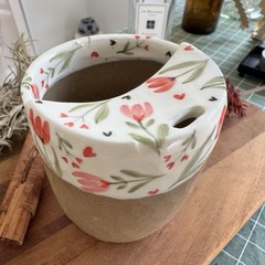 Handmade Ceramic Travel Mug Hand Painted Floral Stoneware Coffee Cup To Go Mug