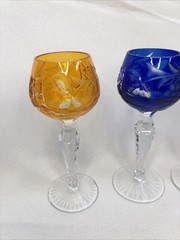 5 Lausitzer Crystal Cut To Clear Multicolor Grape Vine Hock Wine Glasses 5 1/4”