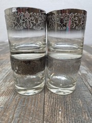 4 Pc Mid-Century Modern Queen’s Lusterware Silver Fade Lowball Glass Set