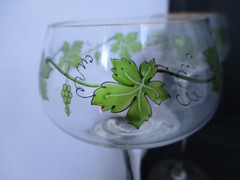2 Long Stem Wine Glasses Green GRAPES LEAVES Votive Holders Centerpiece Decor 8″