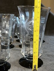 16 Piece Weston Set Black Footed Juice Glass Louis Panel Etched Floral Optic MCM