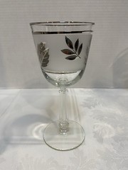 6 Vtg MCM Silver Rim Stemmed Frosted Wine Glasses Metallic Leaf Goblet 7.25″