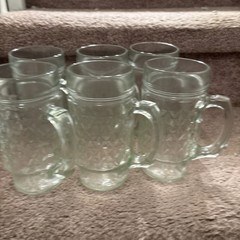 Set Of 6 Vintage 5 3/4” Anchor Hocking Glass Mug Quilted Diamond Point Pattern